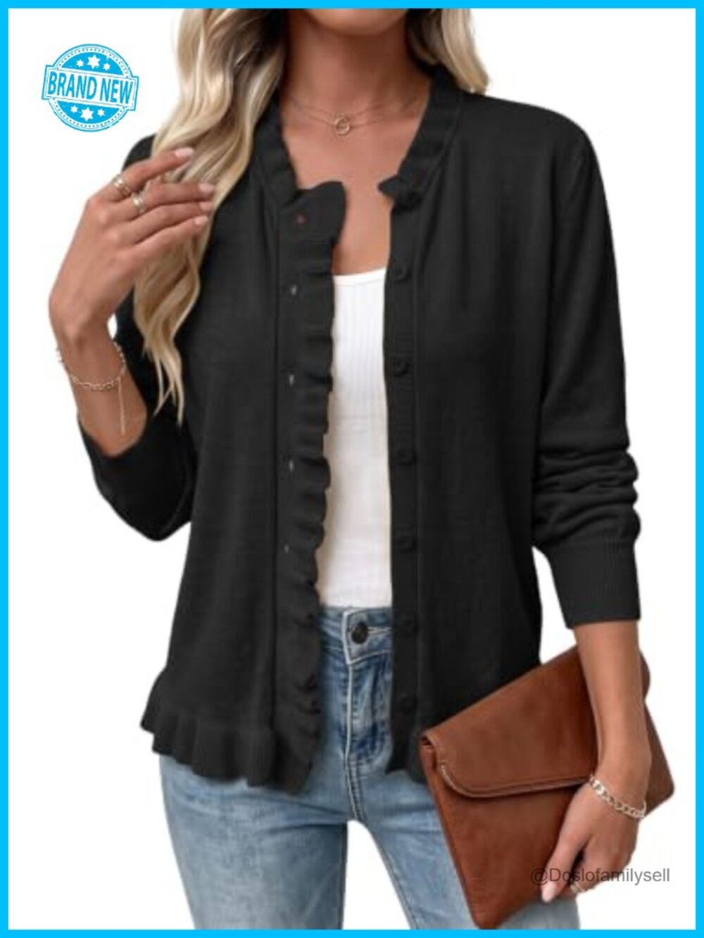 Dokotoo Knit Ruffle Trim Button-Front Cardigan Sweater Women Lightweight